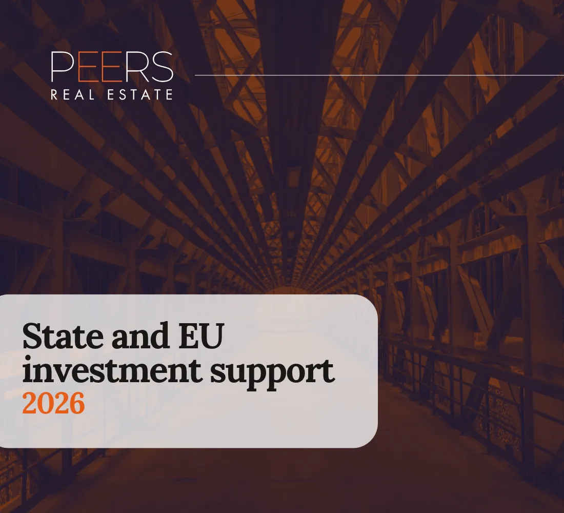 Oceľová konštrukcia priemyselnej haly s nápisom State and EU investment support 2026
